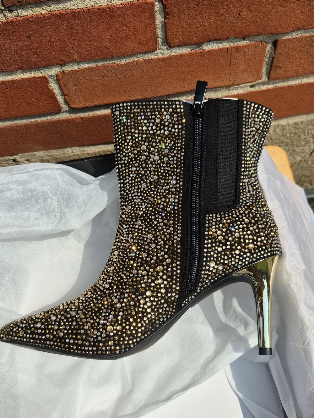 Torrid 8WW Black and Gold Embellished Stiletto Boot - New